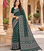 Green color azarakh printed with all over mirror work on premium satin saree