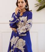 Blue printed viscose rayon kurta trouser set