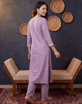 Lavender embroidered silk kurta trouser set 3