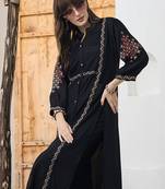 Black embroidered viscose rayon kurta trouser set