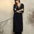 Black embroidered viscose rayon kurta trouser set