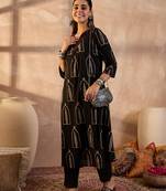 Black printed cotton kurta trouser set