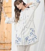 White printed cotton kurta trouser set