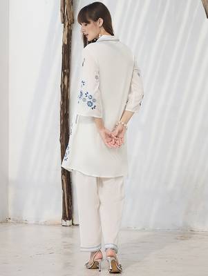 White printed cotton kurta trouser set 2