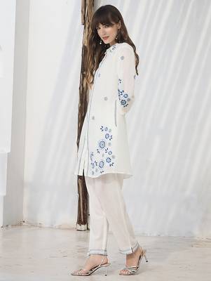 White printed cotton kurta trouser set 3