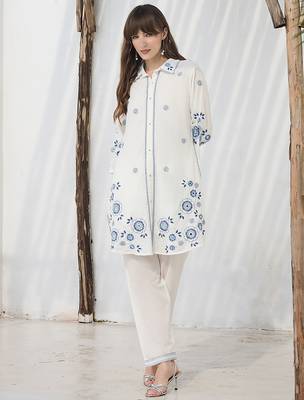 White printed cotton kurta trouser set 4