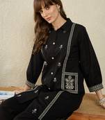 Black printed cotton kurta trouser set