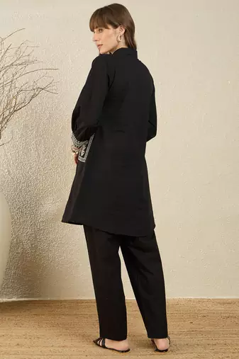 Black printed cotton kurta trouser set
