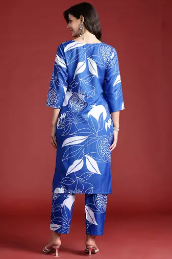 Blue printed cotton kurta trouser set