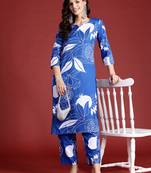 Blue printed cotton kurta trouser set