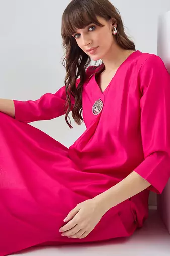 Pink printed liva kurta trouser set