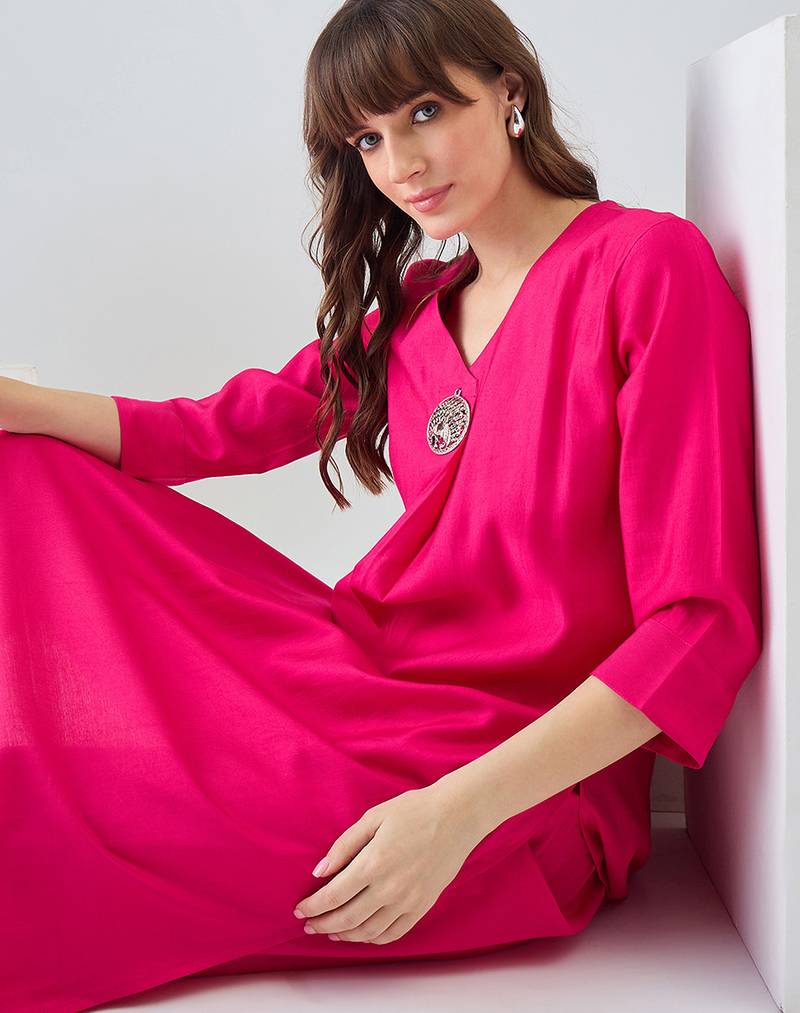 Pink printed liva kurta trouser set