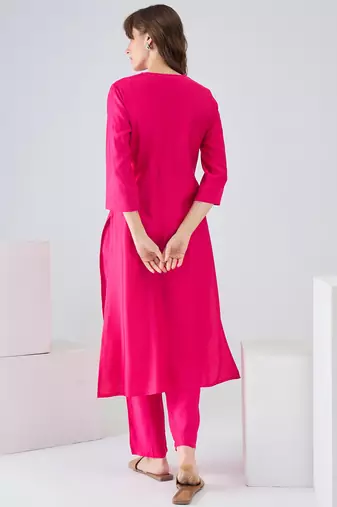 Pink printed liva kurta trouser set