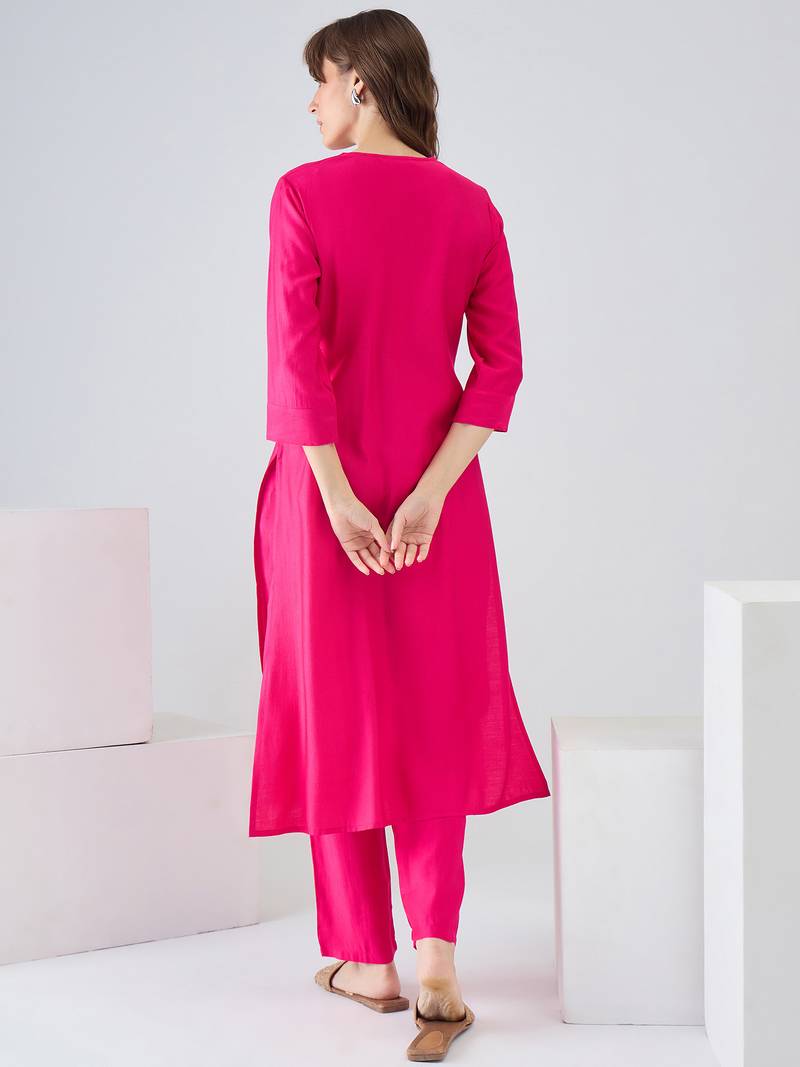 Pink printed liva kurta trouser set