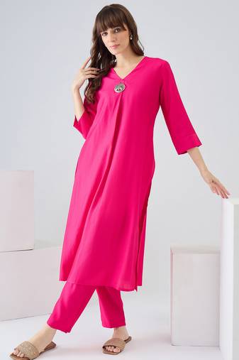 Pink printed liva kurta trouser set