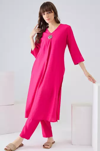 Pink printed liva kurta trouser set