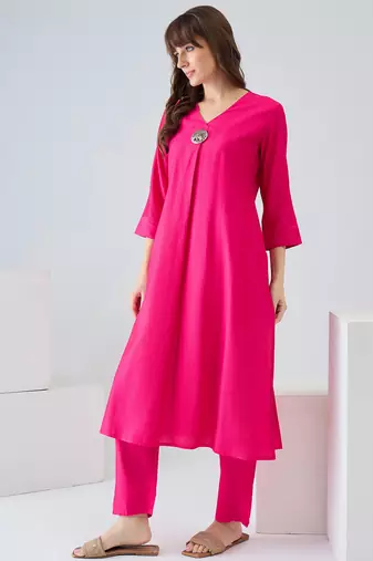 Pink printed liva kurta trouser set