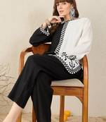 Black printed silk kurta trouser set