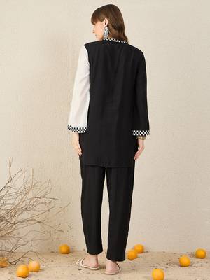 Black printed silk kurta trouser set 2