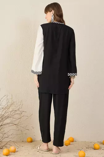 Black printed silk kurta trouser set