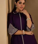 Purple embroidered cotton kurta trouser set