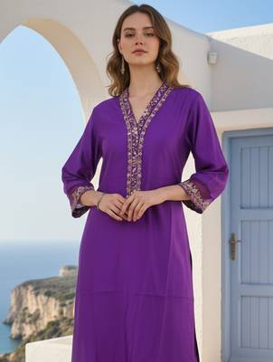 Purple embroidered liva kurta trouser set 1
