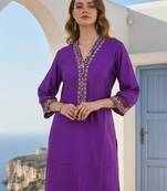Purple embroidered liva kurta trouser set