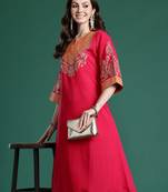 Pink embroidered silk kurta trouser set