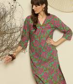 Green printed cotton kurta trouser set