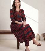 Maroon printed cotton kurta trouser set