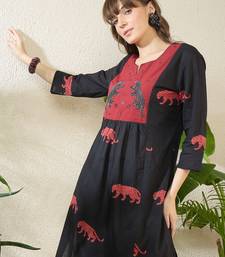 Black embroidered cotton kurta trouser set