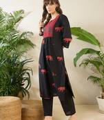 Black embroidered cotton kurta trouser set