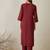 Burgundy embroidered cotton kurta trouser set
