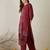 Burgundy embroidered cotton kurta trouser set