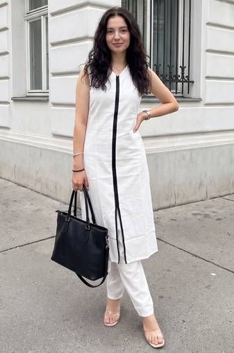 White printed cotton kurta trouser set