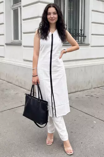 White printed cotton kurta trouser set