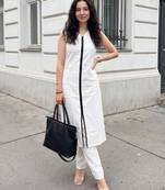 White printed cotton kurta trouser set