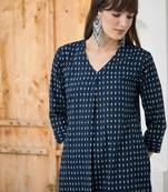 Blue printed cotton kurta trouser set