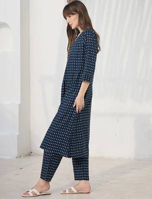 Blue printed cotton kurta trouser set 3