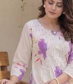 Off white printed cotton kurta trouser set