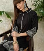 Black embroidered cotton kurta trouser set