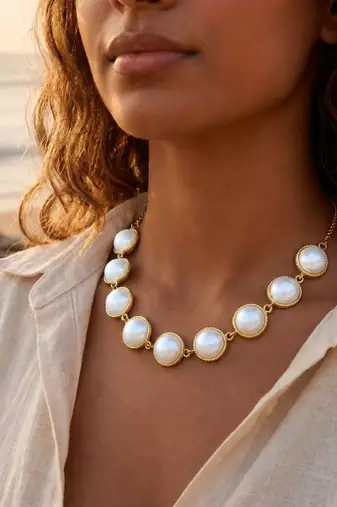 Fashion gold plated anti tarnish faux pearl necklace for women 