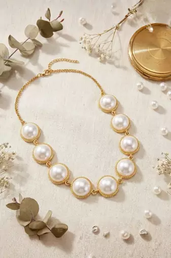 Fashion gold plated anti tarnish faux pearl necklace for women 