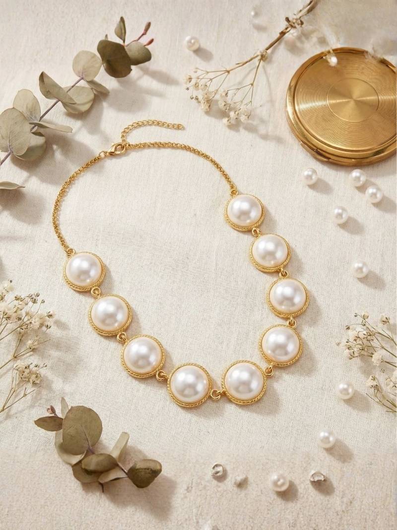Fashion gold plated anti tarnish faux pearl necklace for women 