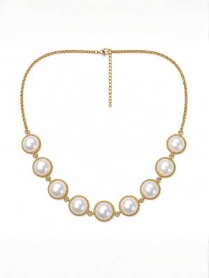 Fashion gold plated anti tarnish faux pearl necklace for women  3