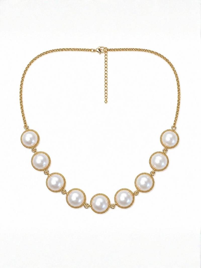 Fashion gold plated anti tarnish faux pearl necklace for women 