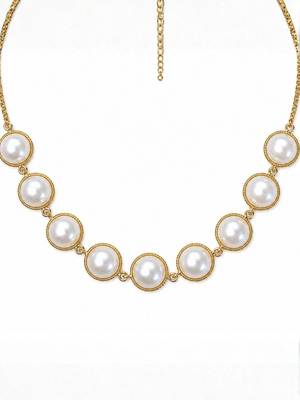Fashion gold plated anti tarnish faux pearl necklace for women  4