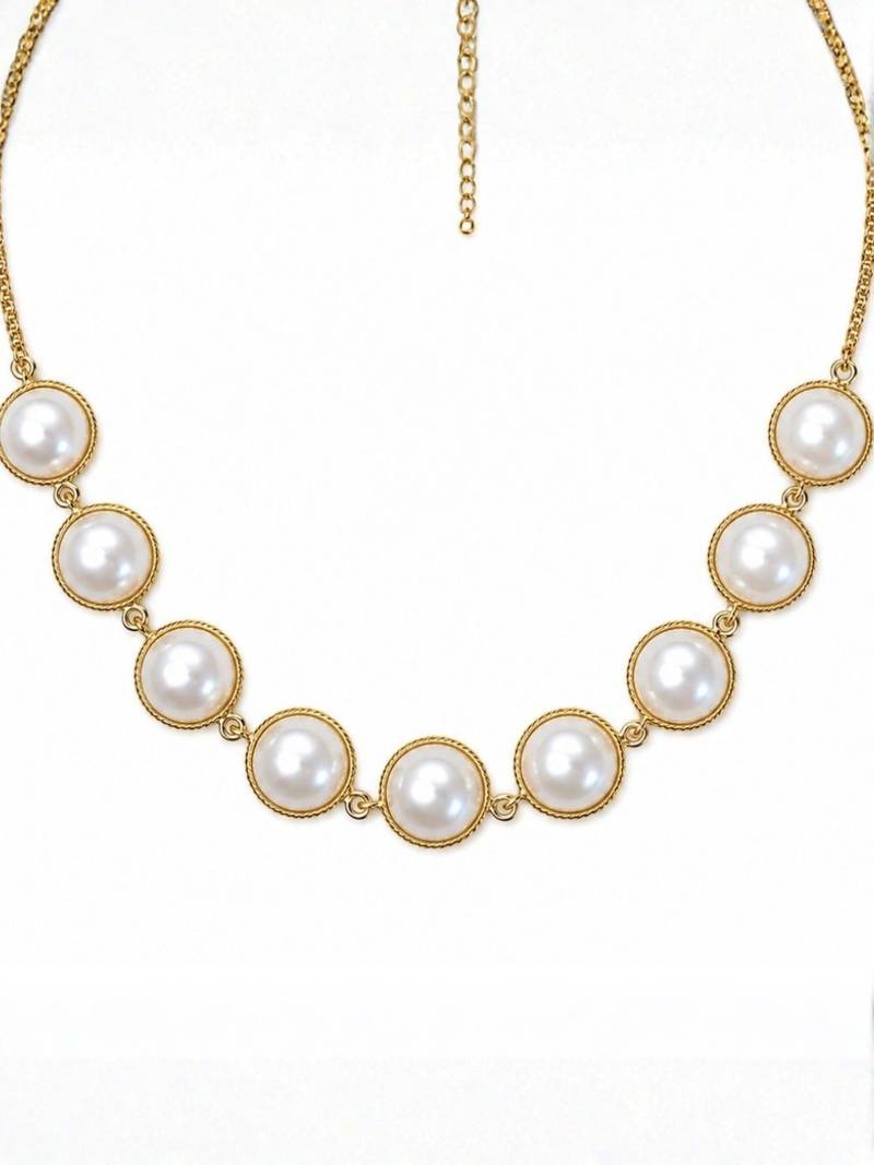Fashion gold plated anti tarnish faux pearl necklace for women 