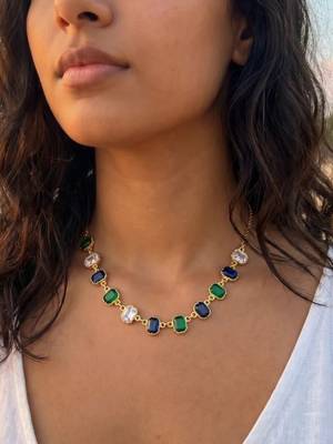Fashion gold plated anti tarnish multicolor crystal necklace for women 1