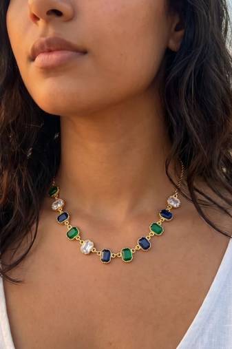 Fashion gold plated anti tarnish multicolor crystal necklace for women